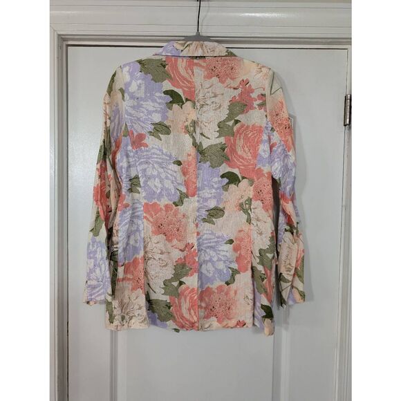 Joie Linen Floral Blazer women's medium‎ longline cream pink leafy coastal - Picture 6 of 6